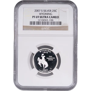 2007-S Silver Wyoming State Quarter - Proof ~ NGC PF 69 ULTRA CAMEO - Picture 1 of 2