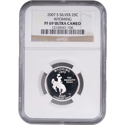 2007-S Silver Wyoming State Quarter - Proof ~ NGC PF 69 ULTRA CAMEO - Image 1 of 2
