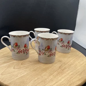 Christmas Robin Mugs Frosted Forest Leonardo MacNeil Studio X 4 - Picture 1 of 6