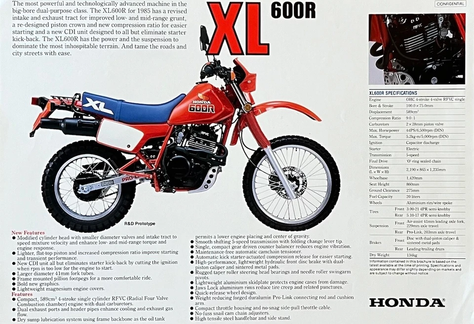 1985-1987 Honda XL600R literature brochure Original Euro model XL600L - Image 1 of 1