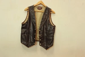 Men's Brown Leather Custom Made Louis Rivet Sheepskin Leather Vest S/M 40"Chest - Picture 1 of 8