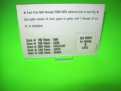 Tarjetas de instrucción de máquina de pinball pinball pinball Grand Tour 1964 originales Happy Tour Foto 1 de 2