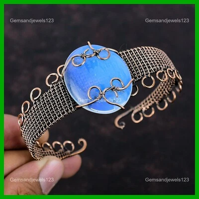 Oferta de San Valentín Cobre Ópalo Lechoso Piedras Preciosas Hermana Alambre Envuelto Nuevo Brazalete Brazalete Foto 1 de 4