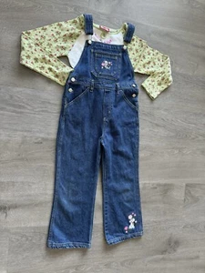Vintage Disney 101 Dalmation Overalls Bibs Denim With Embroidered Flowers - Picture 1 of 21