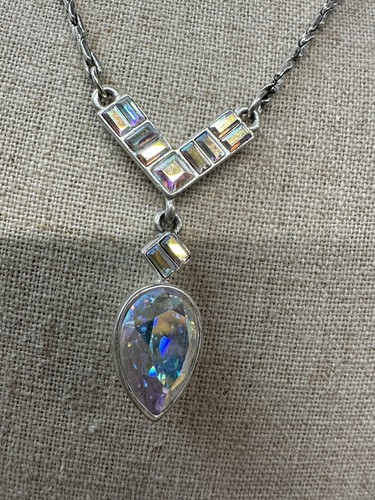 Collana Vintage Givenchy Con Cristalli Swarovski 15” 17” Tono Argento Multicolore