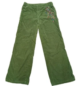 VTG OshKosh Bgosh Green Floral Embroidered Corduroy Girls Pants Flowers SZ I6 - Picture 1 of 5