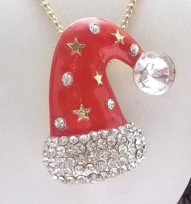 COLLAR/BROCHE COLGANTE SOMBRERO DE SANTA BETSEY JOHNSON LINDO CRISTAL ROJO Y ESMALTE Foto 1 de 4