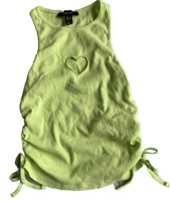 New Look 90s Y2K Style Neon Love Heart Cut Out Rushed Cropped Top Size 6 BNWT - Image 1 of 4