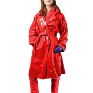 Women Shiny Long Sleeve Loose Trench Coat Nightclub Fashion PVC Leather Jacket  - Picture 1 of 8