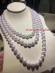 LONG AAAAA 64"9-10mm REAL NATURAL south sea white round pearl necklace 14K gold - Picture 1 of 5