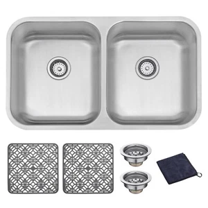 DIRECTUNIT Undermount Kitchen Sink 18 Gauge Stainless Steel 2 Bowl, 35"x20.5"x9" - Picture 1 of 9