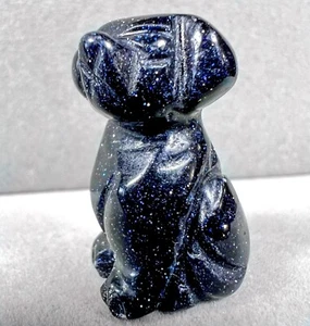 Handgeschnitzter Hund Geist Tier blau Goldstein Hund Miniatur Edelstein Figur 9166 - Bild 1 von 5