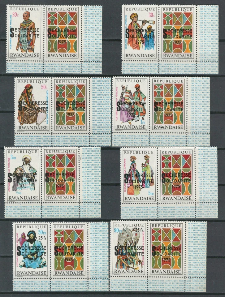 RWANDA FRENCH AFRICA CULTURES COSTUMES OVERPRINTED MNH SET STAMPS LOT (RWA 446) - Image 1 of 1