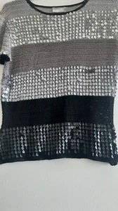 Black & Grey Crochet Sequin Knitted Women Top/Blouse Size 14 - Picture 1 of 15