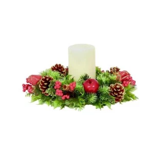Christmas Candle Ring Wreath Artificial Apple Berries Red Gold Glitter 30cm - Picture 1 of 1