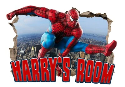 Personalised Any Name Spiderman Wall Decal 3D Sticker Vinyl Room Bedroom 4 - image 1 of 4