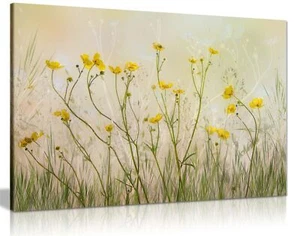 Yellow Flowers Floral Garden Framed Canvas Print Wall Art Home Decor - Picture 1 of 6