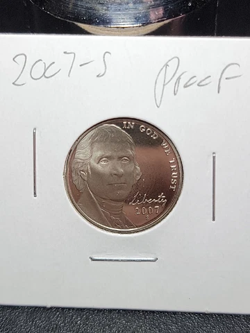 2007 S Proof Jefferson Modified Nickel in Uncirculated Condition in Coin-Flip Cover