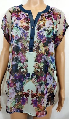 LIZ CLAIBORNE Blouse Size PM Multicolor Floral Print w/Attached Camisole - Image 1 of 4