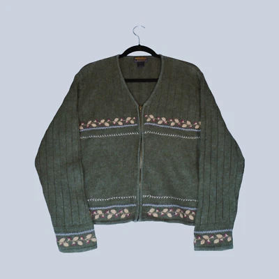 Cárdigan Suéter Woolrich Para Mujer L Verde Bordado Cremallera Completa Mezcla de Algodón Boho Foto 1 de 4