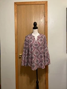 J. Crew Factory Medium Multi-Color w/Paisley Print & Bell Sleeves V-Neck Blouse - Bild 1 von 4
