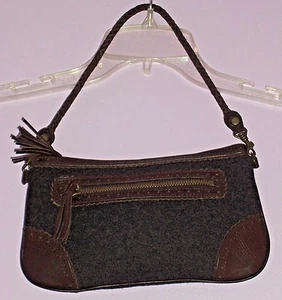 Eddie Bauer Dark Gray Wool & Brown Leather Small Handbag - Picture 1 of 7