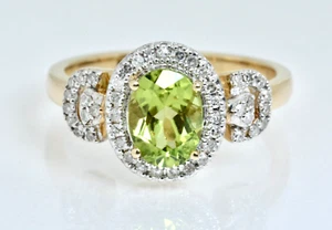 1.84ctw Oval Cut Peridot with Diamond Accents Ring 14k Yellow Gold size 7.25 - Picture 1 of 9