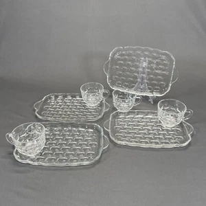Federal Glass Yorktown Colonial Clear Glass Snack Set 4 Cups 4 Snack Plates - Picture 1 of 9