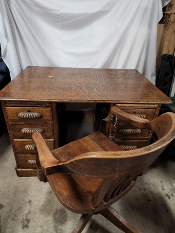 Antique Tiger Oak Partners Desk Small (Local Pick Up or You Ship) Cover