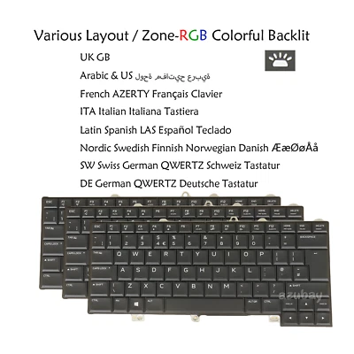 Laptop Keyboard For Dell Alienware 13 R3, 15 R3, 15 R4 Zone-RGB Colorful Backlit - image 1 of 4