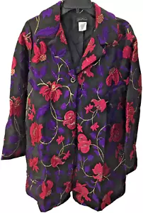 Slinky Brand women's flower embroidered jacket single button,Black/Red, Medium - Picture 1 of 1