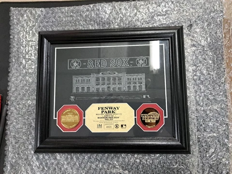 Boston RedSox Fenway Park Highland Mint Framed & Matted Glass Etched W Coins Cover