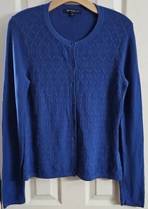 Brooks Brothers Classic Women’s Blue Cardigan Jacquard Weave Front Size Large - Picture 1 of 4