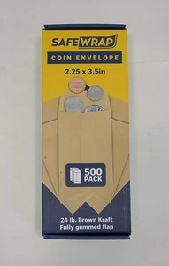 500 safewrap COIN CHANGE ENVELOPES 2.25"× 3.5" Brown Kraft Fully Gummed Flap 1K - Picture 1 of 6