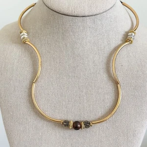 Collar Lizzy James Ondulado Tono Dorado Cadena Ondulada Cuero Marrón Hilo 19" - Imagen 1 de 9