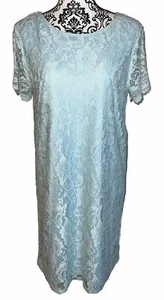 JUICY COUTURE Turq Blue Lace Women sz Large Short Sleeve Lined Shift Dress NWT - Picture 1 of 7