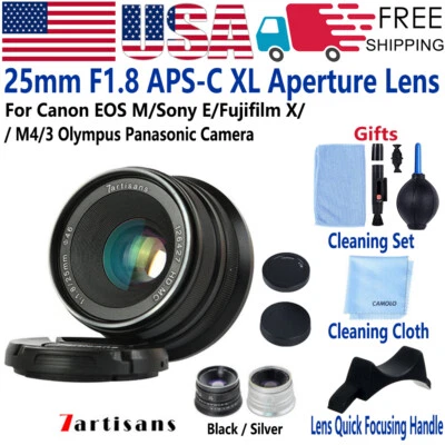 7artisans 25mm F1.8 Lens for Fujifilm X Sony E Canon EF EOS M5 6 10 M4/3 Olympus - Image 1 of 4