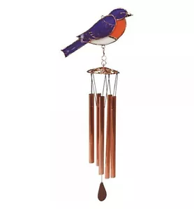 STAINED GLASS BLUEBIRD SUNCATCHER WIND CHIME - Picture 1 of 1