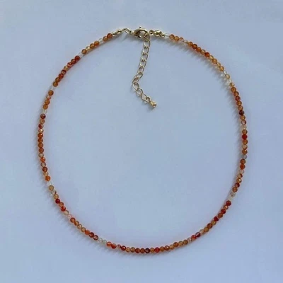 天然红宝石微刻面圆形宝石串珠幸福项链24英寸 — 第 1/4 张图片