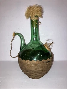 Vintage 1970’s Italian Hand Blown Green Glass Wine Decanter W/Ice Chamber - Picture 1 of 9