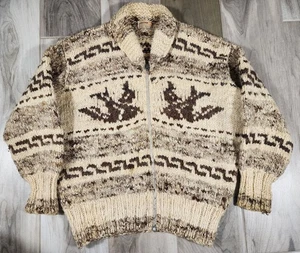 Cárdigan Tejido Cowichan L Grueso Lana Cruda Thunderbird Hecho a Mano Canadá Años 60 Defecto - Imagen 1 de 16