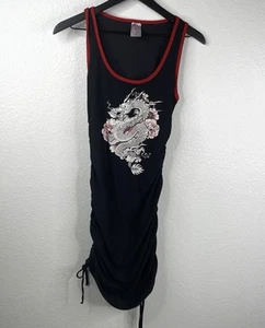 No Boundaries Dress Juniors Black Sz S Dragon Ruched Sides Sleeveless 90's Y2k - Picture 1 of 8