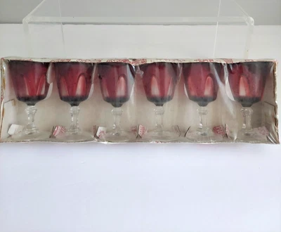 6 Vintage Luminarc Cristal d'Arques Ruby Red Wine Liqueur Cordial Original Box - Image 1 of 4