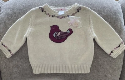 .JANIE AND  JACK INFANT GIRL’S L/S SWEATER/BIRD & FLOWERS-SIZE 3-6 MOS - Изображение 1 из 4