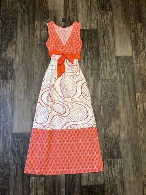 Stile Benetton льняной смеси макси платье оранжевый XS V-образным вырезом белый без рукавов Midi - Изображение 1 из 4