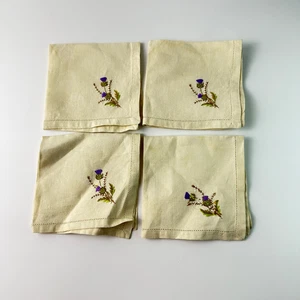 4er Set handbestickte Blumen auf Naturleinen Einstecktücher Taschentuch - Bild 1 von 12