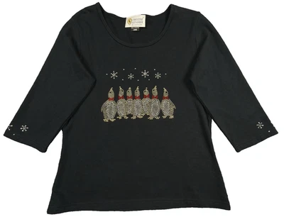 Camisa Christine Alexander Navidad Pingüino Mujer Manga 3/4 L Bling Tachuelas Años 90 Foto 1 de 4