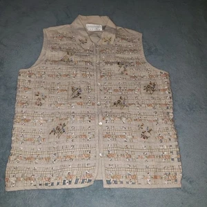 Chaleco Casey & Max Malla Patchwork Medio Beige Algodón Lino Grunge Cottagecore Años 90 - Imagen 1 de 6