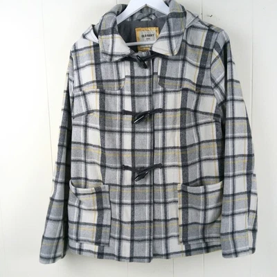 Old Navy Hooded Pea Coat Women Size XL Gray Plaid Toggle Wool Blend Pockets - Image 1 of 4