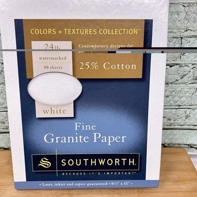 Papel de granito fino Southworth 25 % algodón, 8,5" x 11", BLANCO 24# con marca de agua ABIERTO Foto 1 de 4